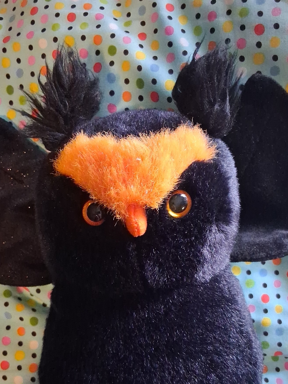 Fogs-Retired TY Black Plush Owl with Orange Accents
